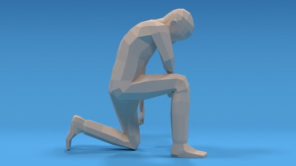 Low Poly Kid Kneeling Low-poly 3D model_4