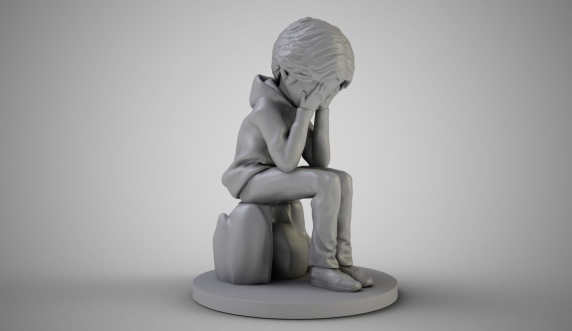 Boy Covering Face 3D print model_3