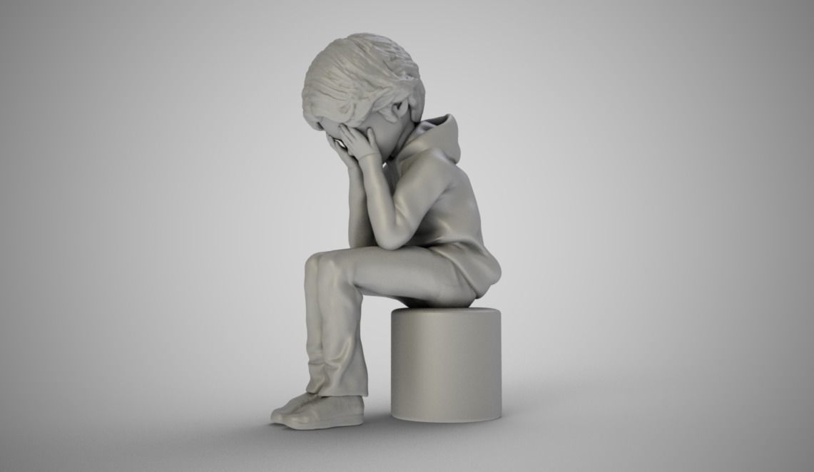 Boy Covering Face 3D print model_2