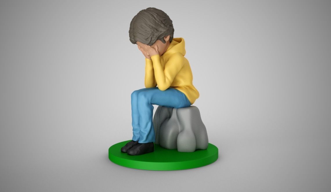 Boy Covering Face 3D print model_9