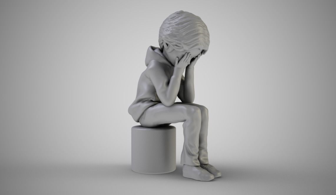 Boy Covering Face 3D print model_1