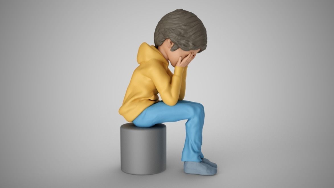 Boy Covering Face 3D print model_8