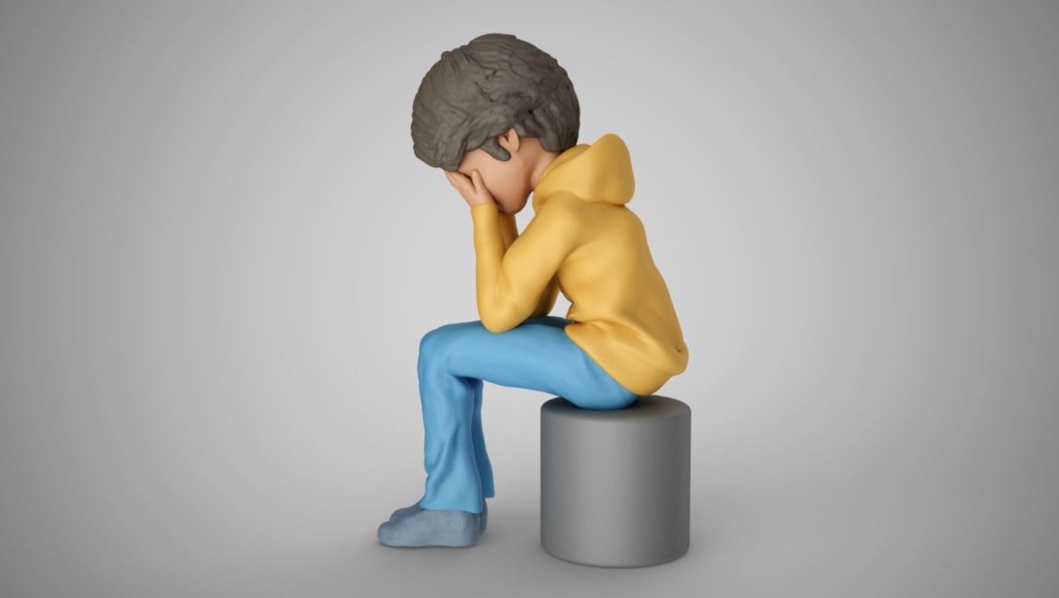 Boy Covering Face 3D print model_4