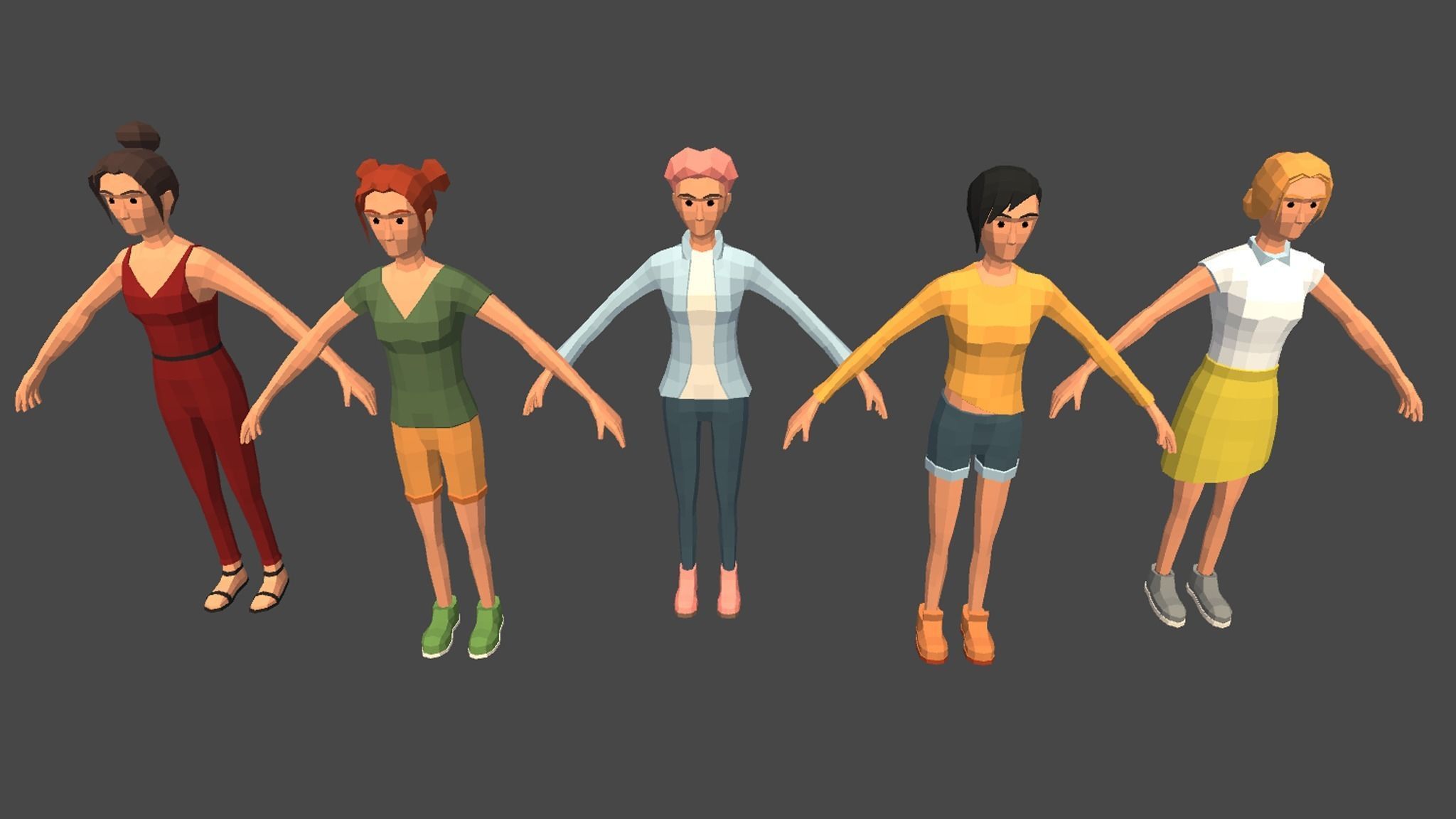 PolyArt Female character Low-poly 3D model_10