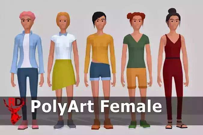 PolyArt Female character Low-poly 3D model PolyArt Female character Low-poly 3D model