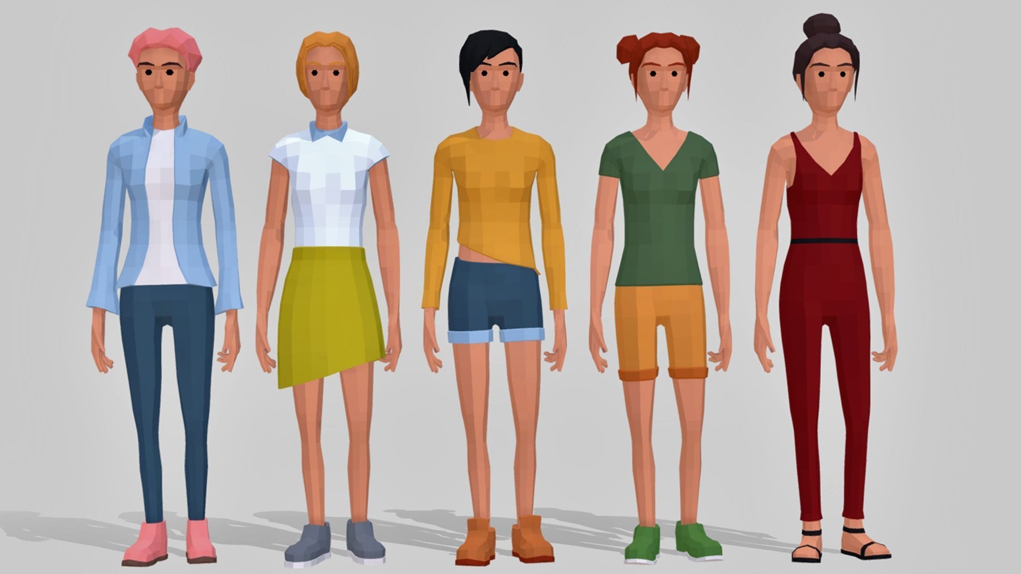 PolyArt Female character Low-poly 3D model_1