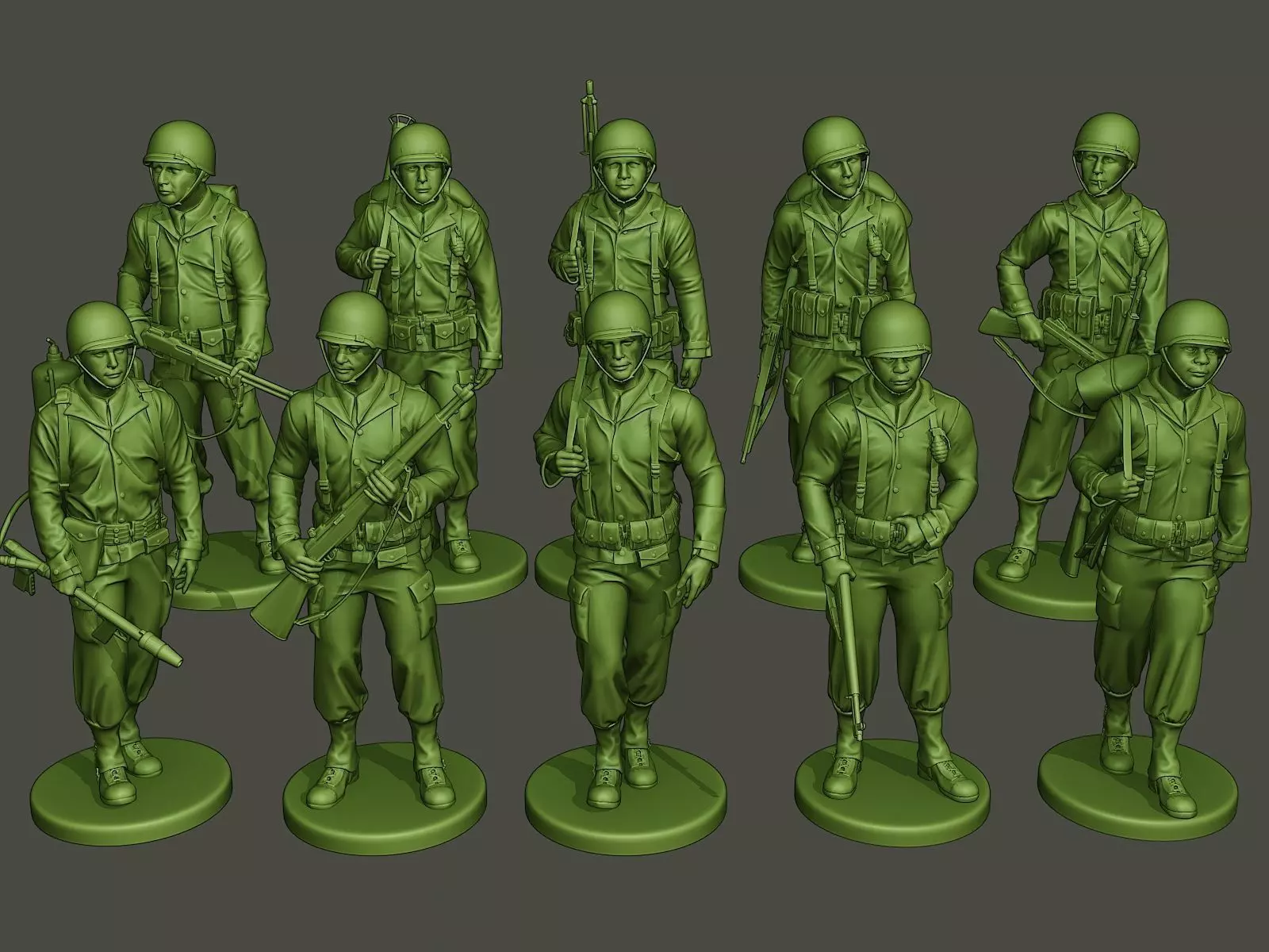 American soldiers ww2 Walk Stand PackA1 3D Model Collection_0