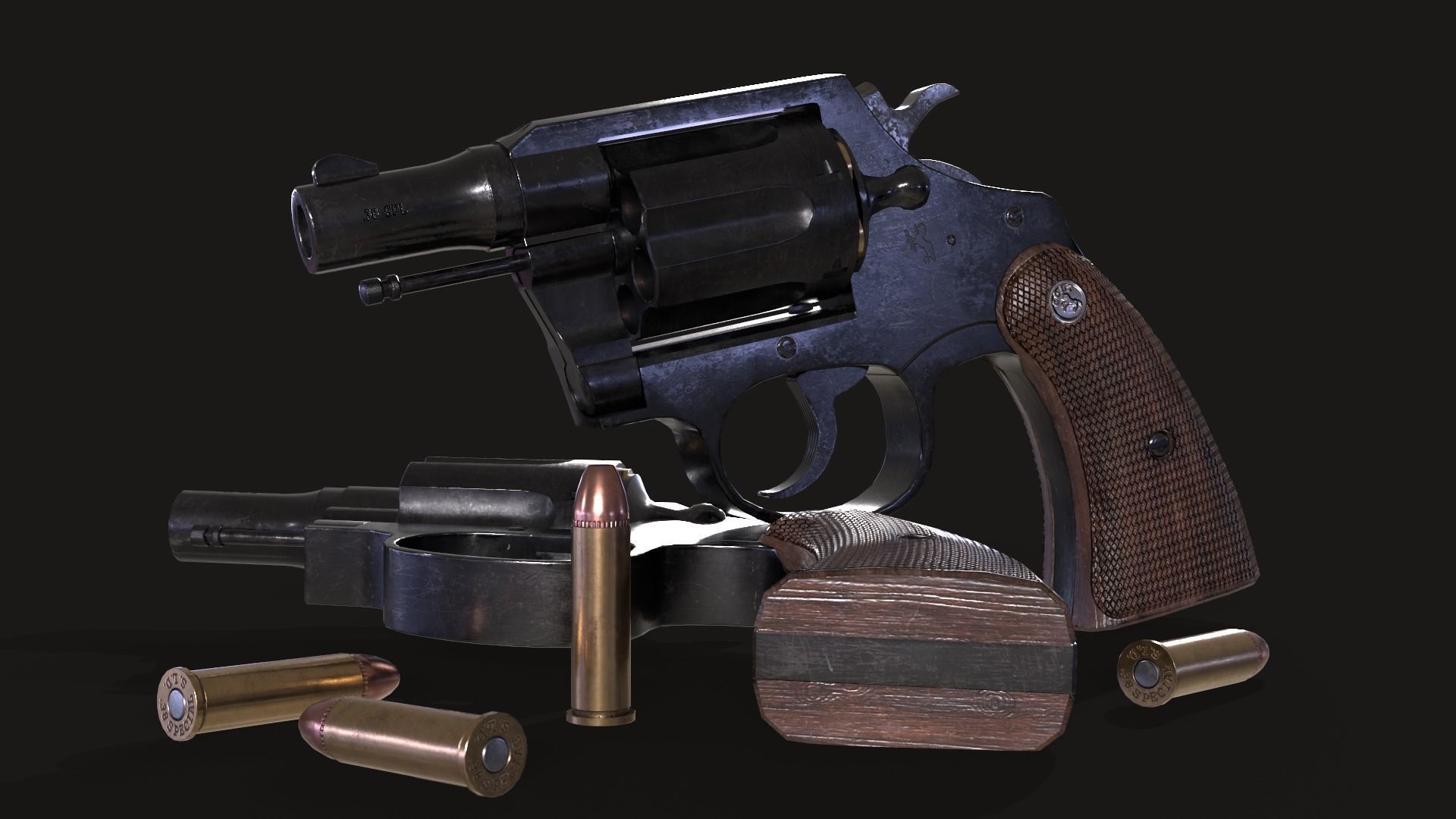 Colt Police 38 Snub Nosed Revolver Low-poly 3D model_2
