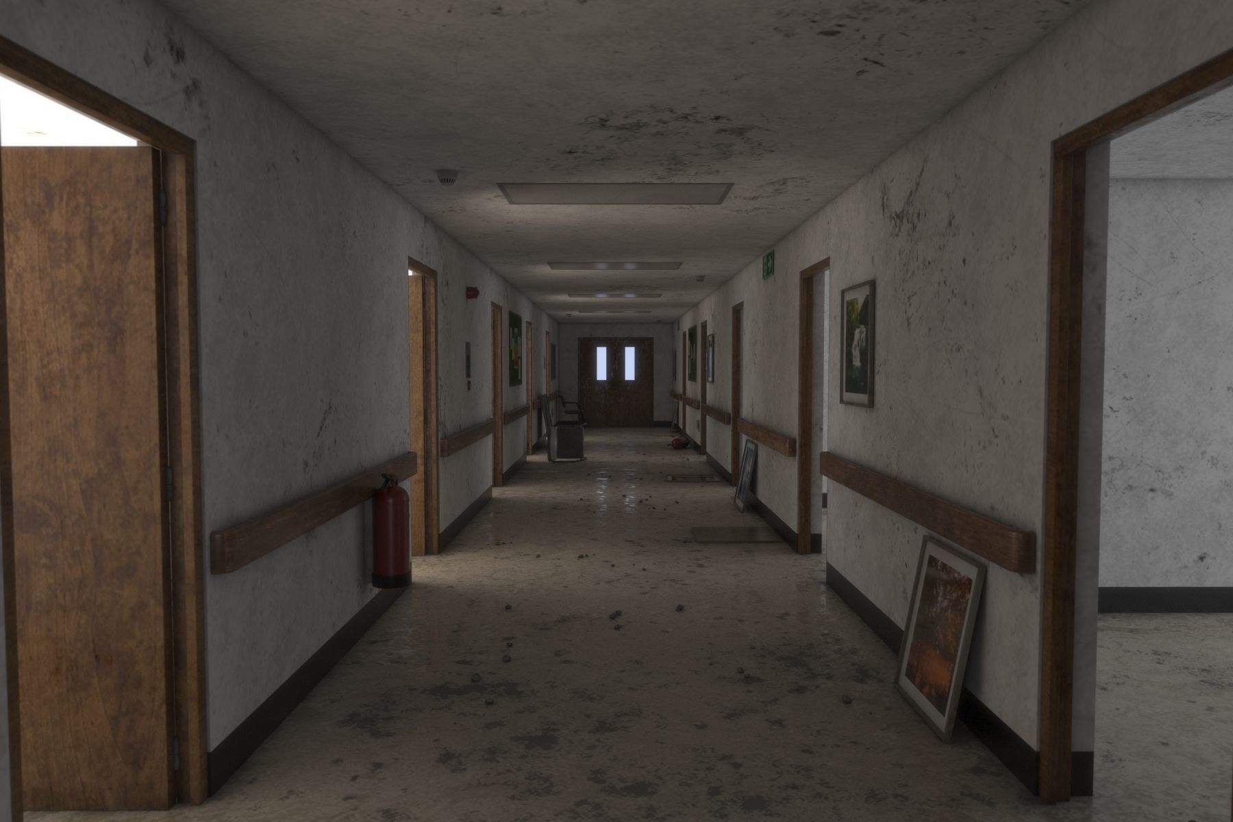 Abandoned Hospital Corridor Low-poly 3D model_9