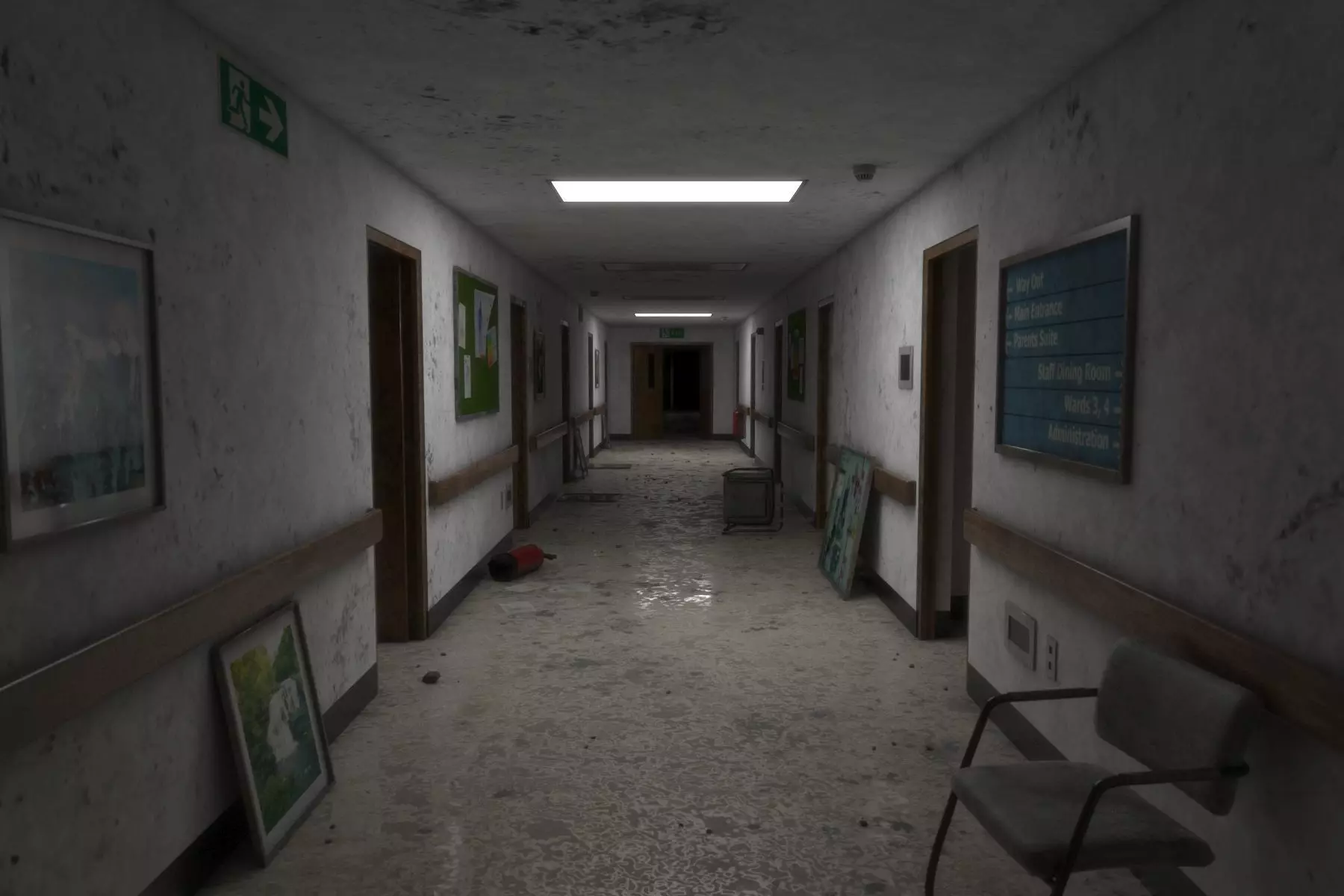 Abandoned Hospital Corridor Low-poly 3D model_0