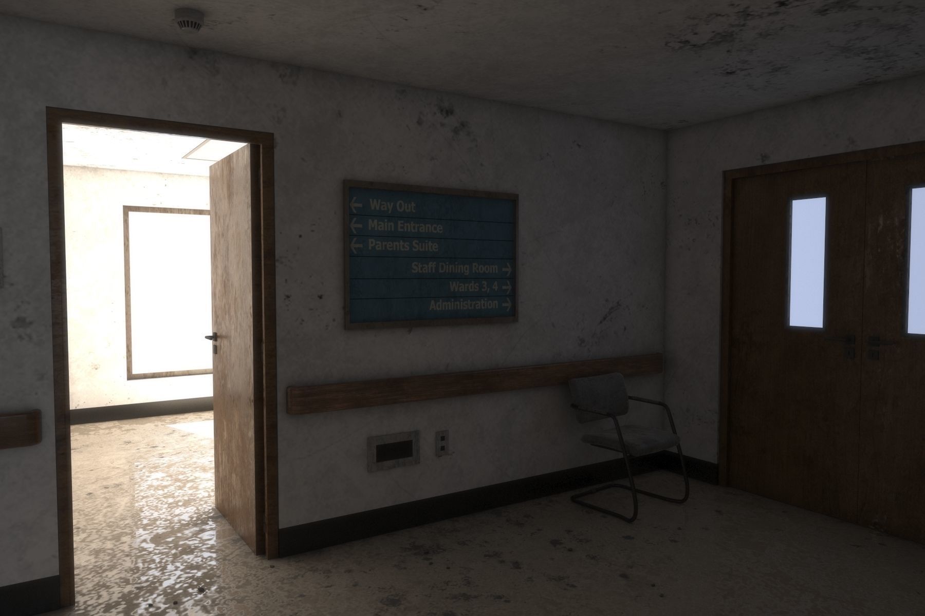 Abandoned Hospital Corridor Low-poly 3D model_4