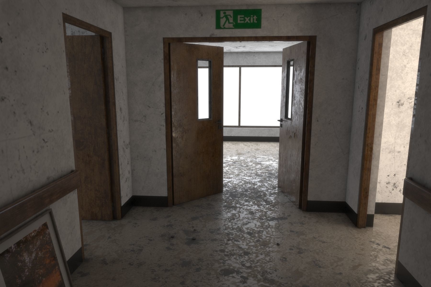 Abandoned Hospital Corridor Low-poly 3D model_8