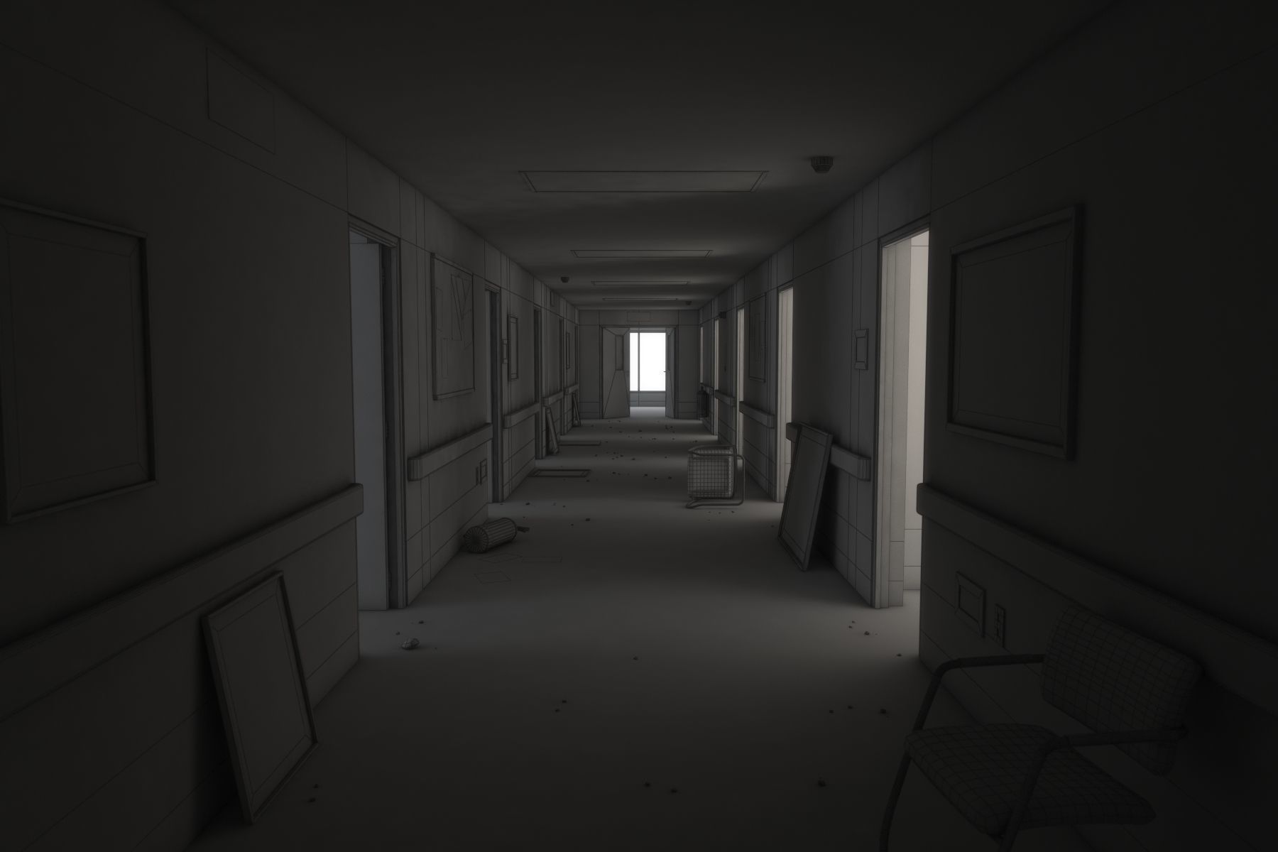 Abandoned Hospital Corridor Low-poly 3D model_17