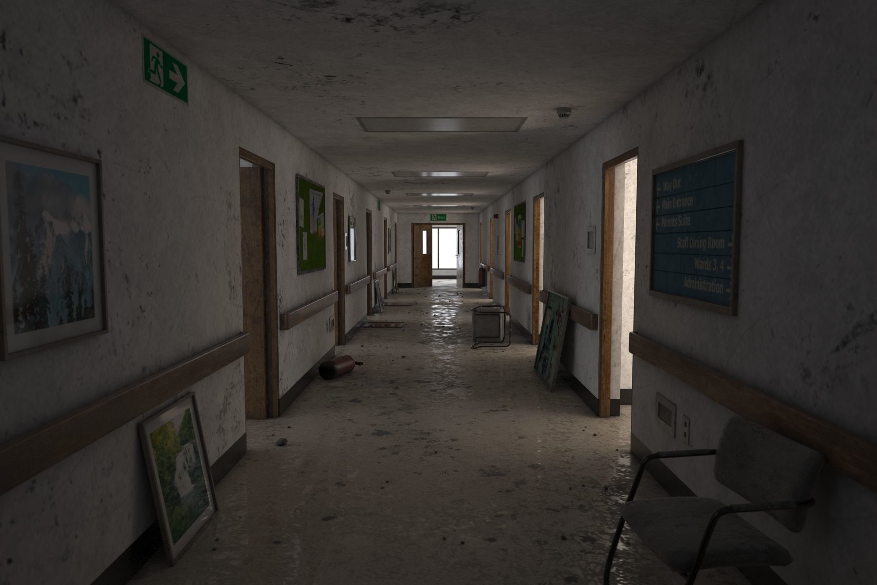 Abandoned Hospital Corridor Low-poly 3D model_2
