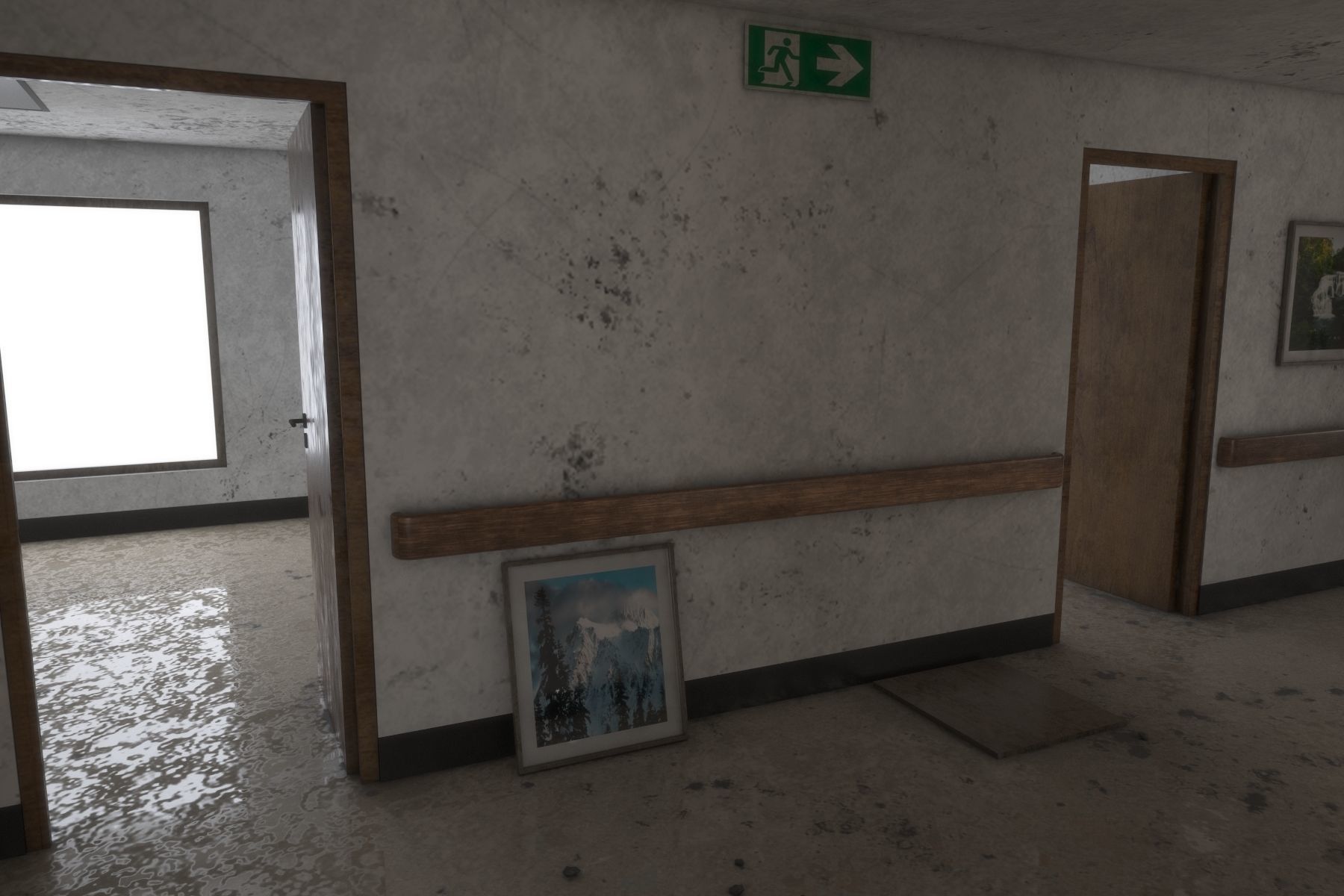 Abandoned Hospital Corridor Low-poly 3D model_5