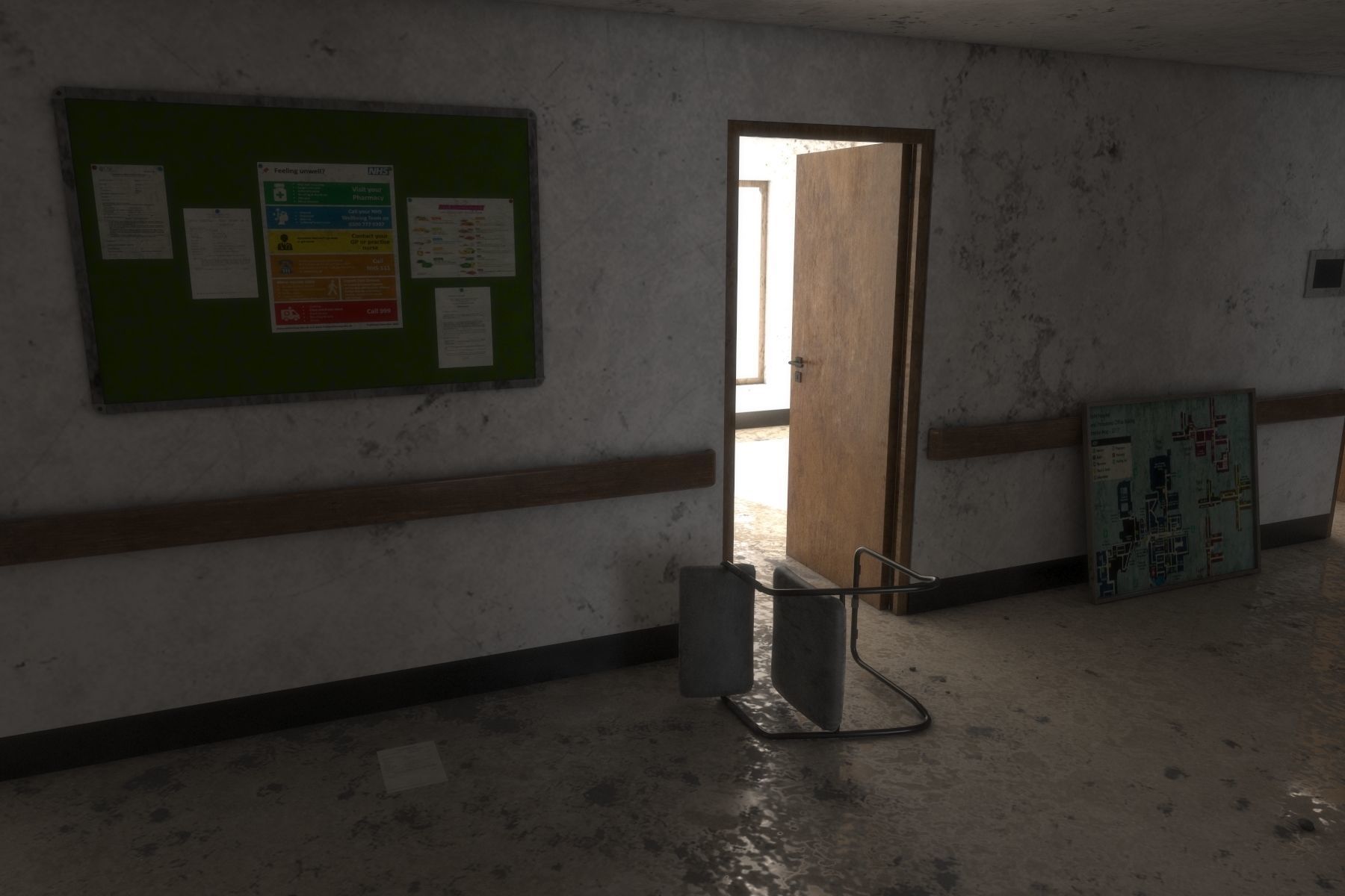 Abandoned Hospital Corridor Low-poly 3D model_7