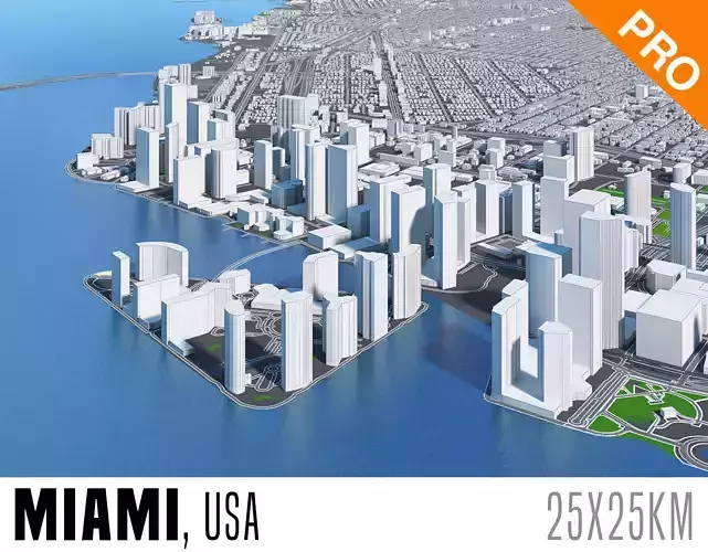 Miami City Florida Low Poly 3d model Stylized VR AR Town Low-poly 3D model