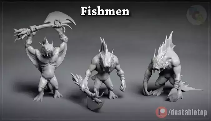 Fishmen - 3D Printable Characters - 3 Poses