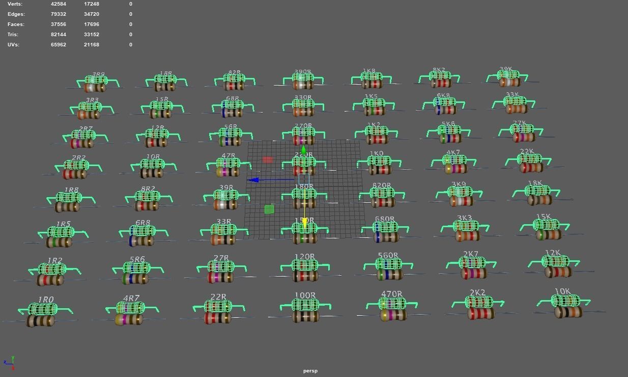 Set of Resistors Low-poly 3D model_4