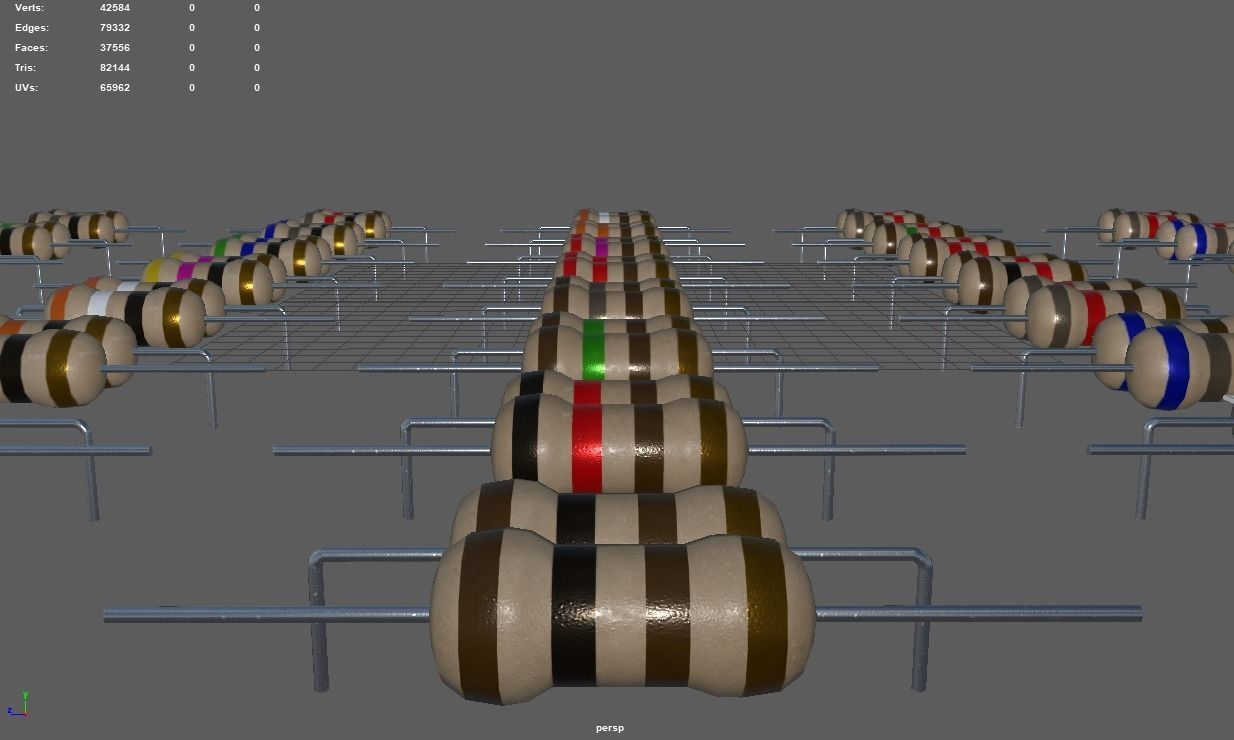 Set of Resistors Low-poly 3D model_9