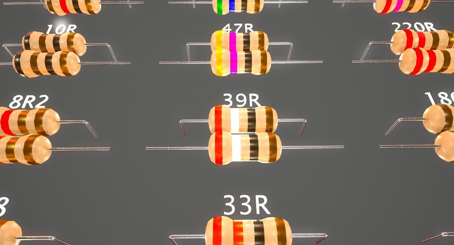 Set of Resistors Low-poly 3D model_14