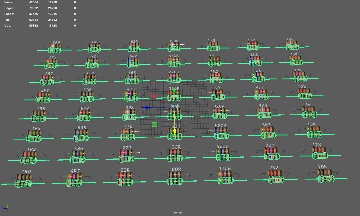 Set of Resistors Low-poly 3D model_3