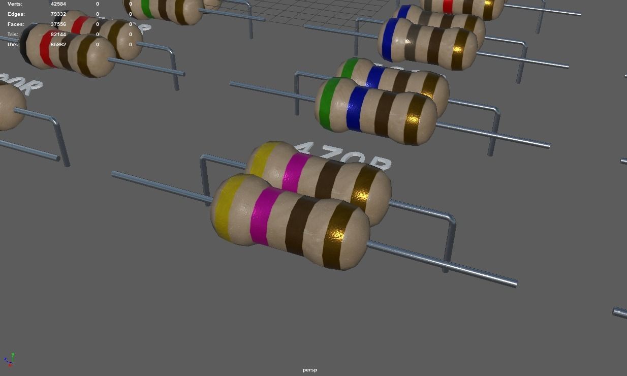 Set of Resistors Low-poly 3D model_8
