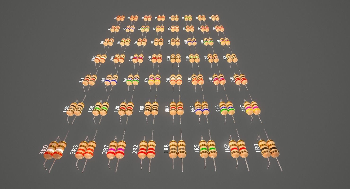 Set of Resistors Low-poly 3D model_11