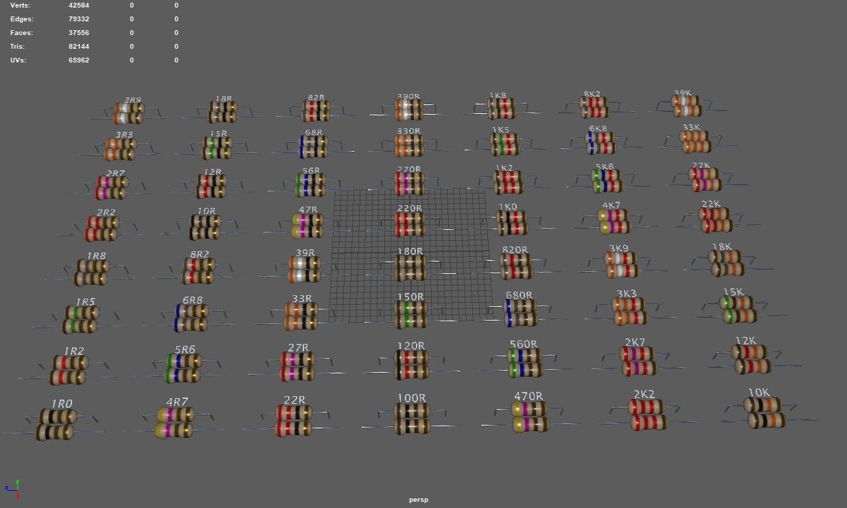 Set of Resistors Low-poly 3D model_6
