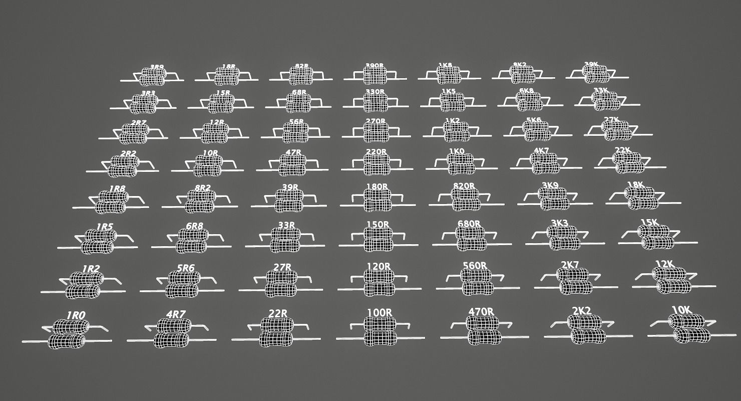 Set of Resistors Low-poly 3D model_23