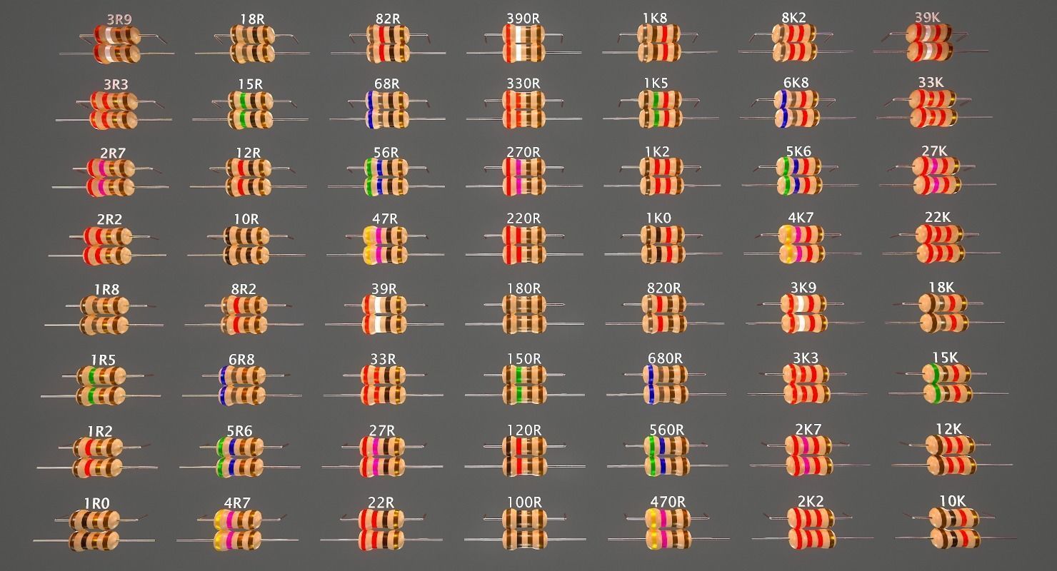Set of Resistors Low-poly 3D model_10