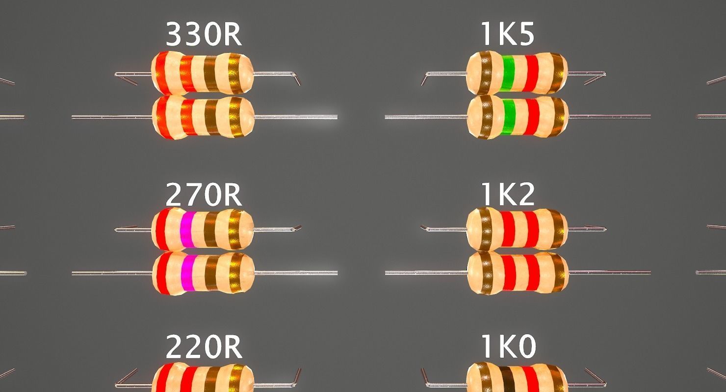 Set of Resistors Low-poly 3D model_17