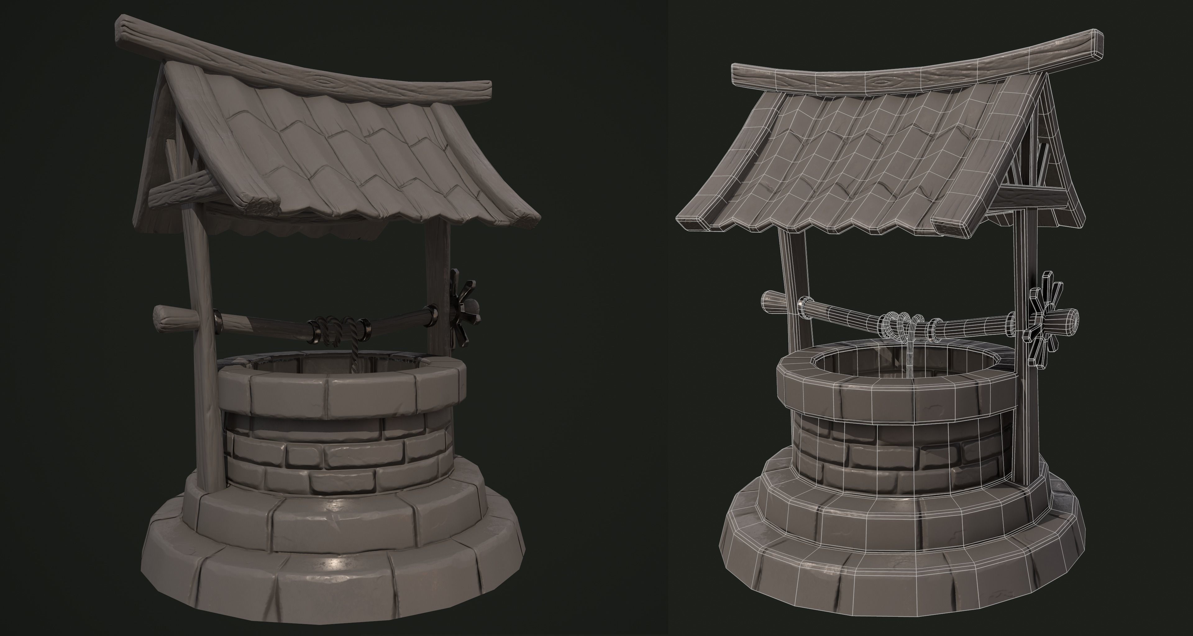 Stylized well Low-poly 3D model_2