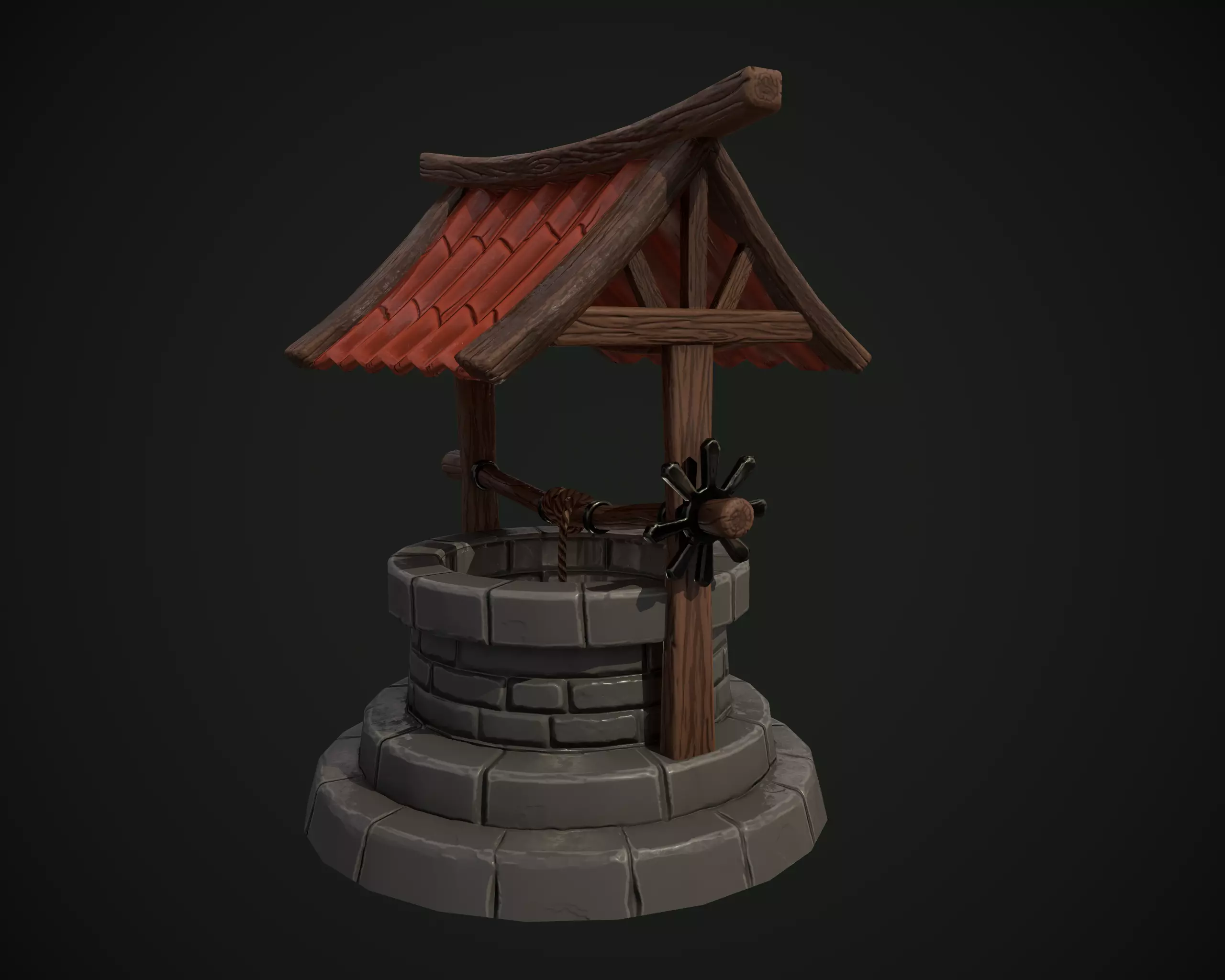 Stylized well Low-poly 3D model_0