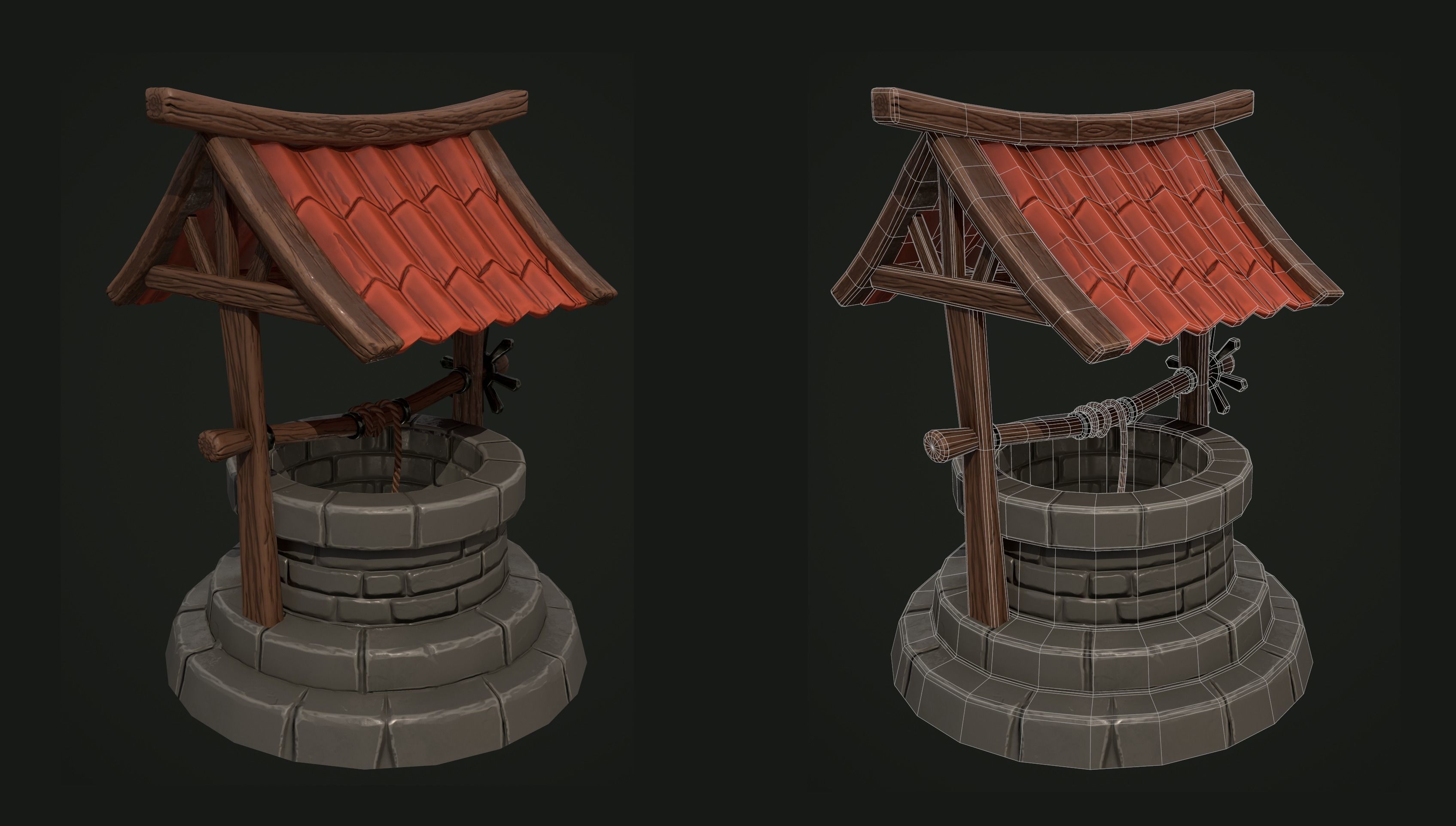 Stylized well Low-poly 3D model_1