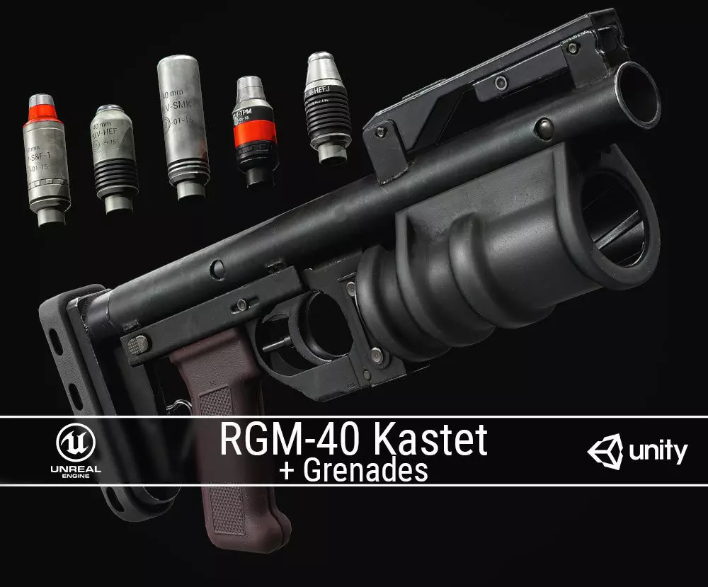 PBR Russian RGM-40 Kastet and GP-25 Grenades Low-poly 3D model_0