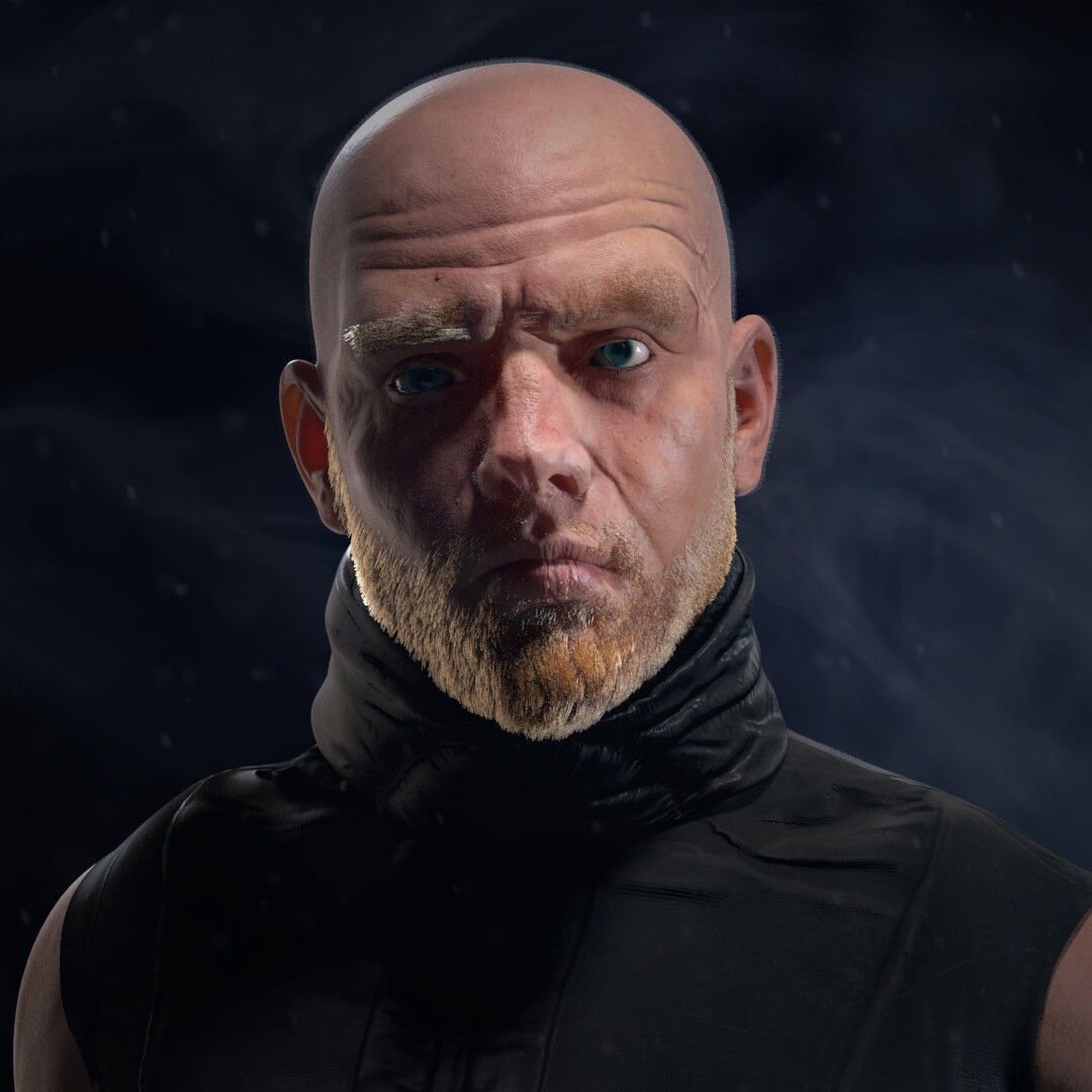 Game Ready Soldier bald man in vest Low-poly 3D model_3