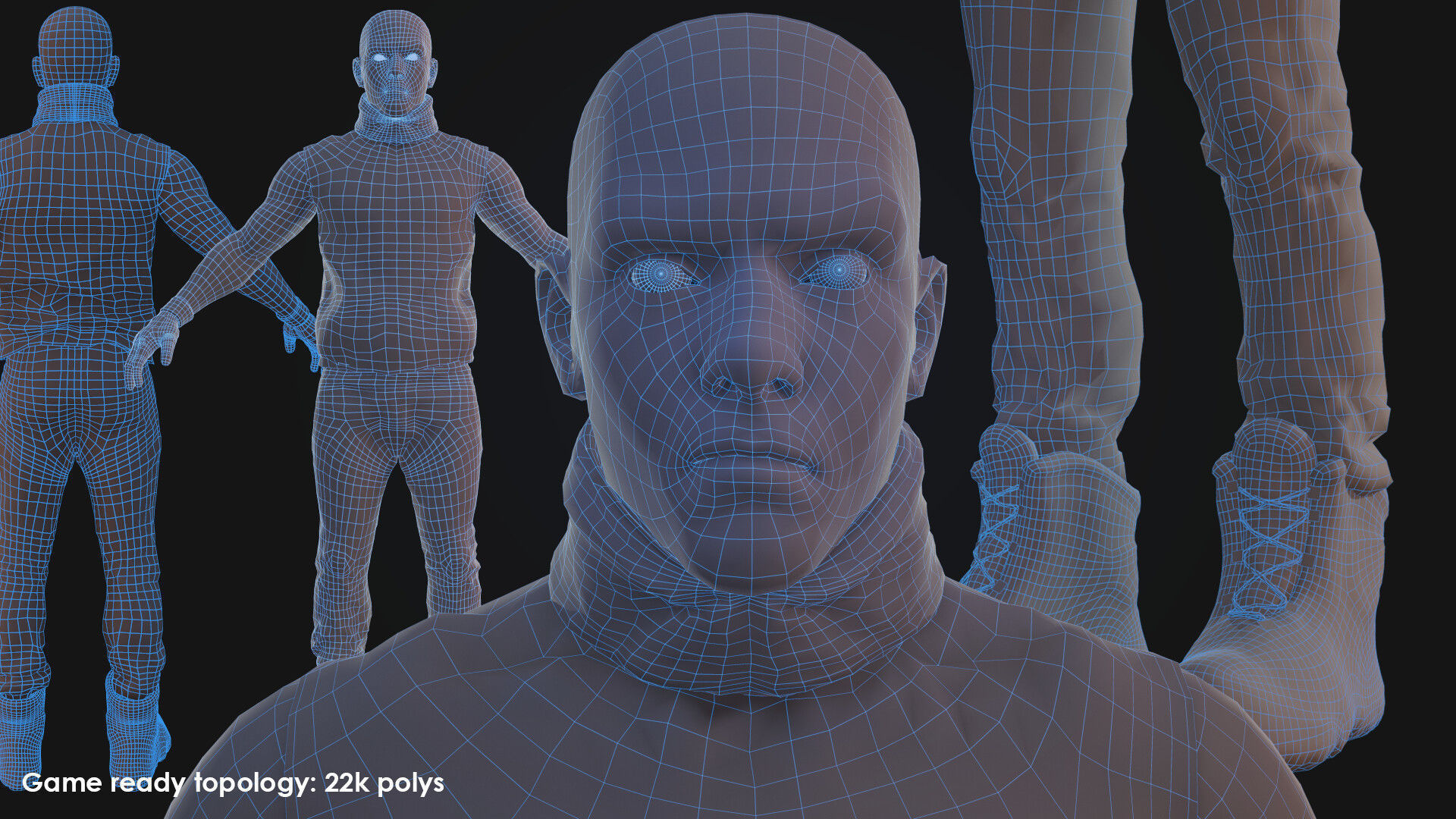 Game Ready Soldier bald man in vest Low-poly 3D model_5