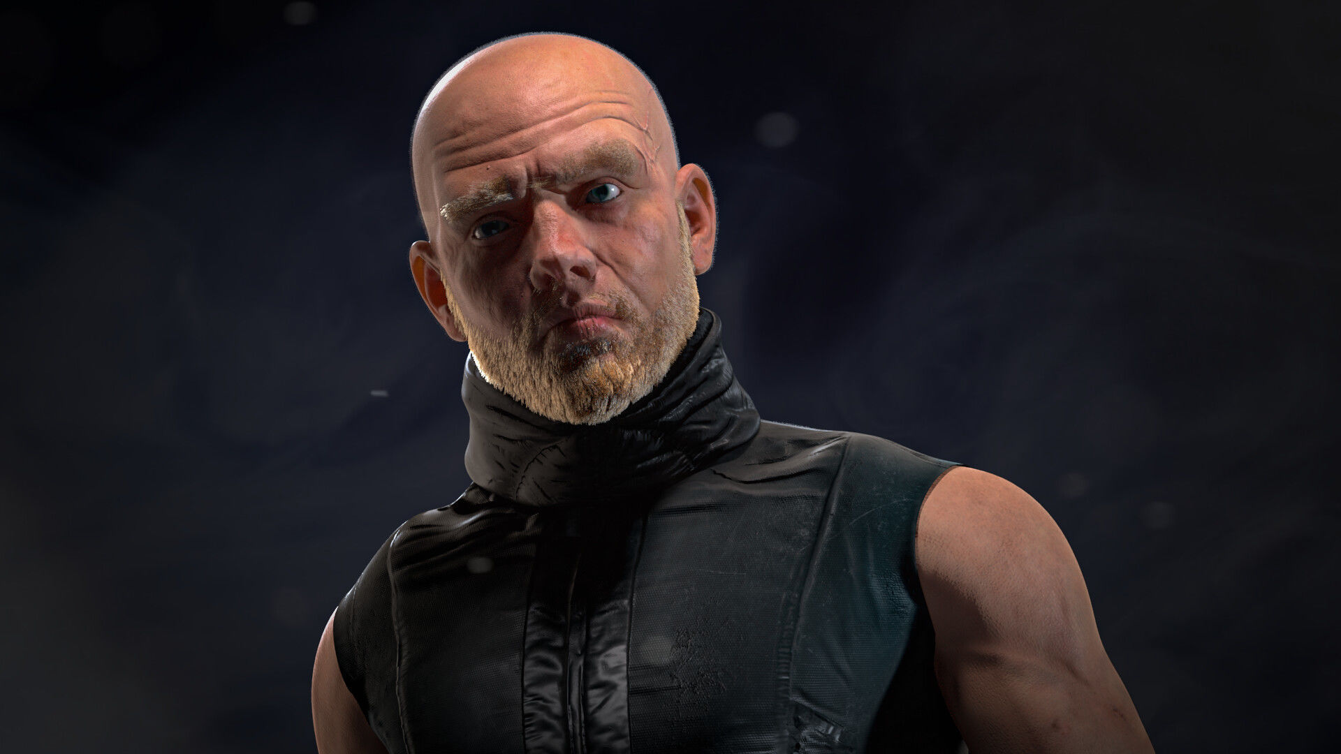 Game Ready Soldier bald man in vest Low-poly 3D model_2
