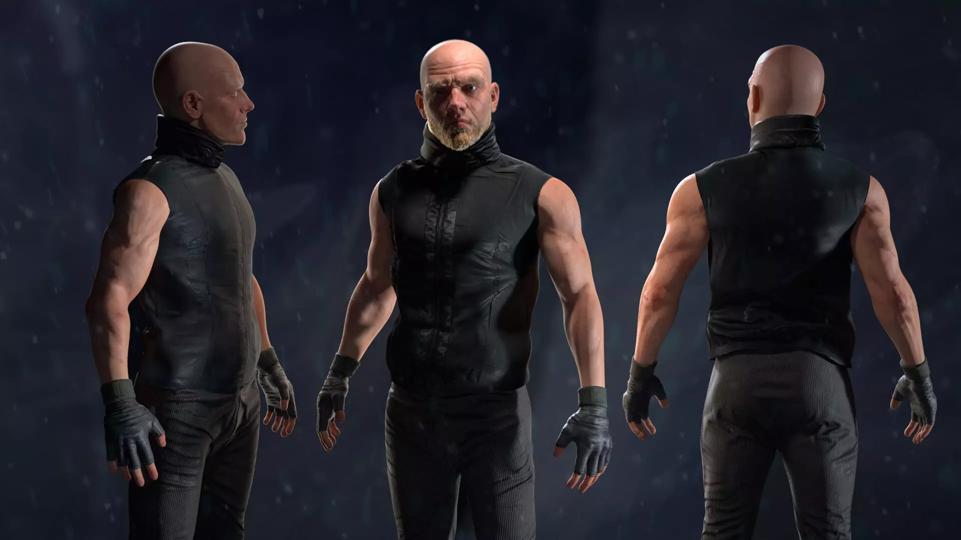 Game Ready Soldier bald man in vest Low-poly 3D model_0