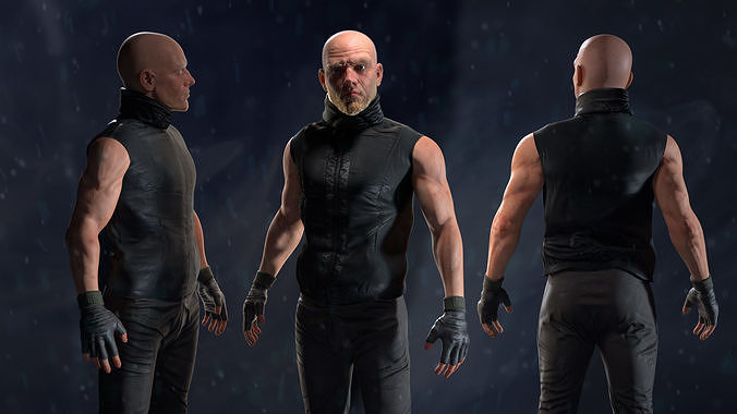 Game Ready Soldier bald man in vest Low-poly 3D model