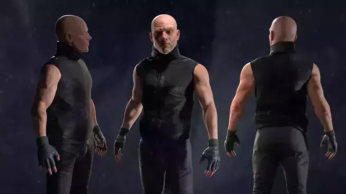 Game Ready Soldier bald man in vest Low-poly 3D model