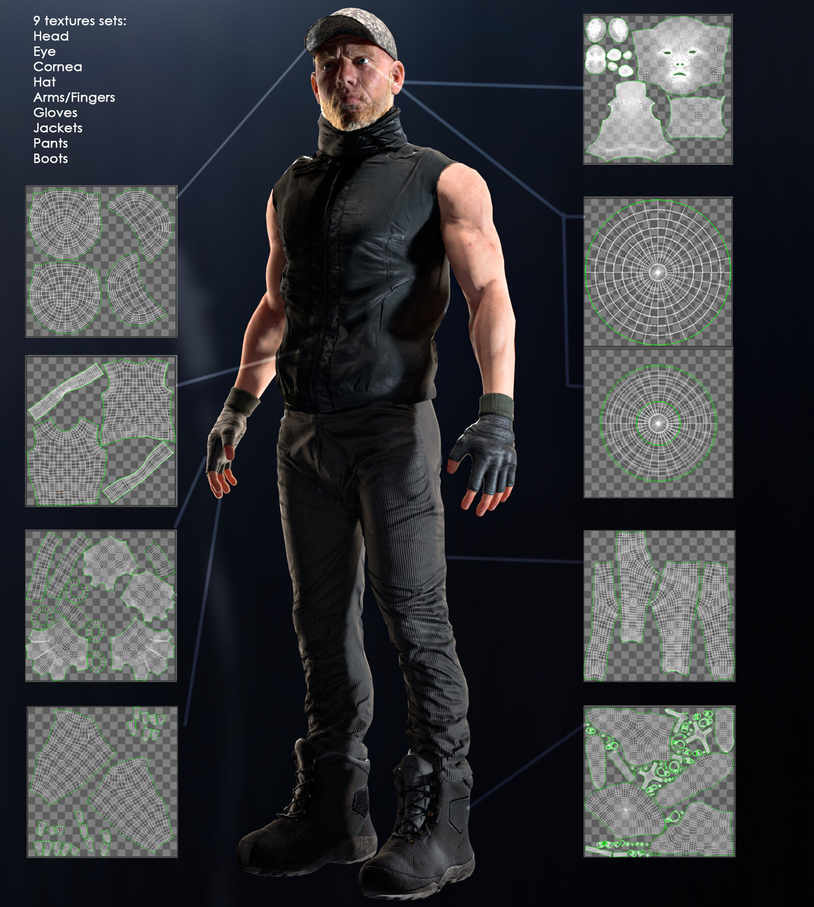 Game Ready Soldier bald man in vest Low-poly 3D model_4