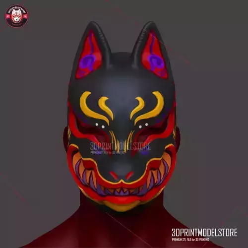 Japanese Fox Mask Demon Kitsune Cosplay Helmet Oni Samurai 3D print model