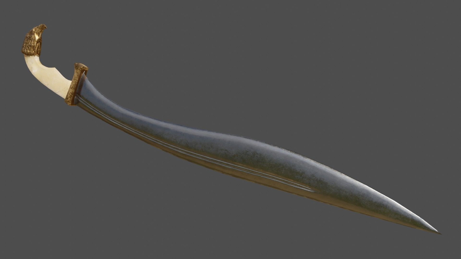 Kopis sword with gold handle Low-poly 3D model_12