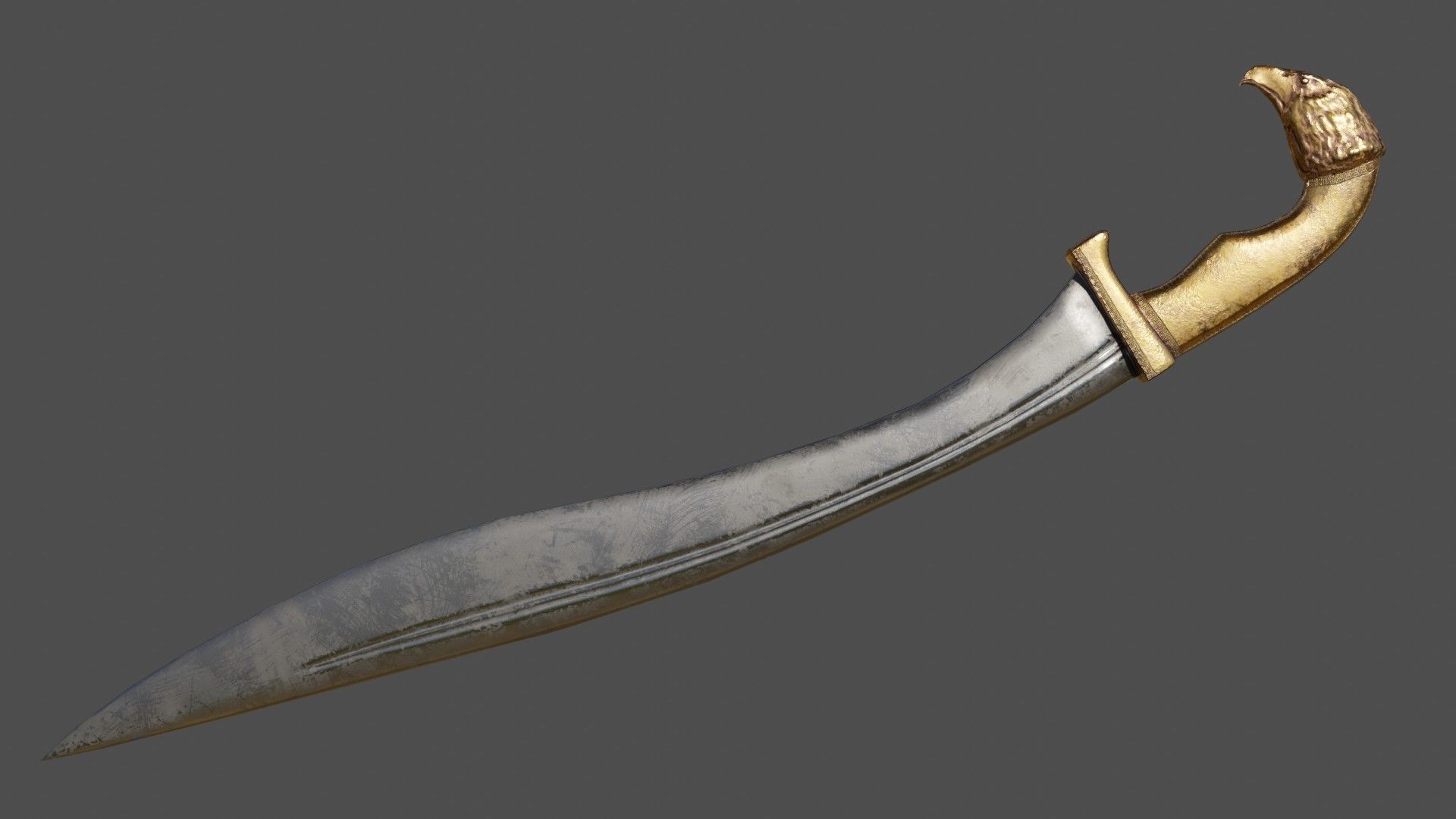Kopis sword with gold handle Low-poly 3D model_5