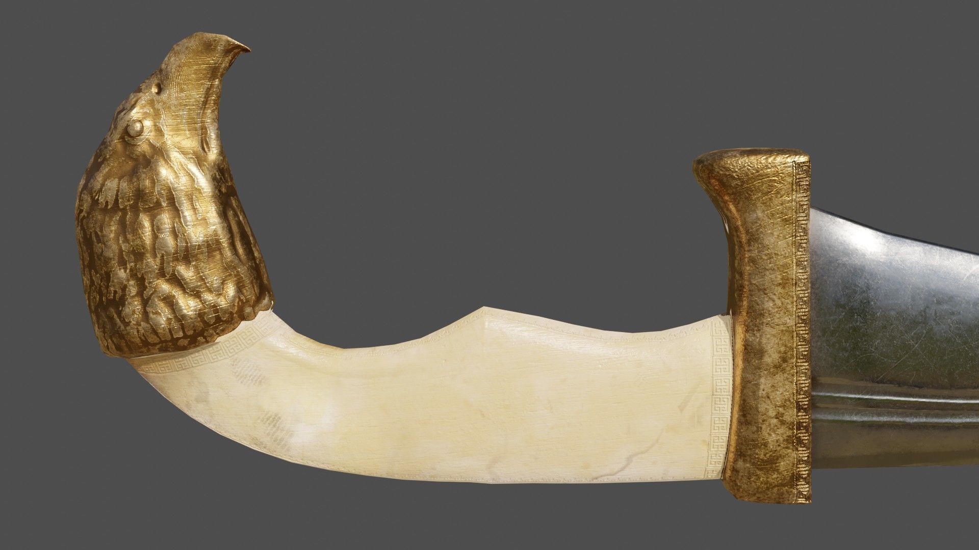 Kopis sword with gold handle Low-poly 3D model_3