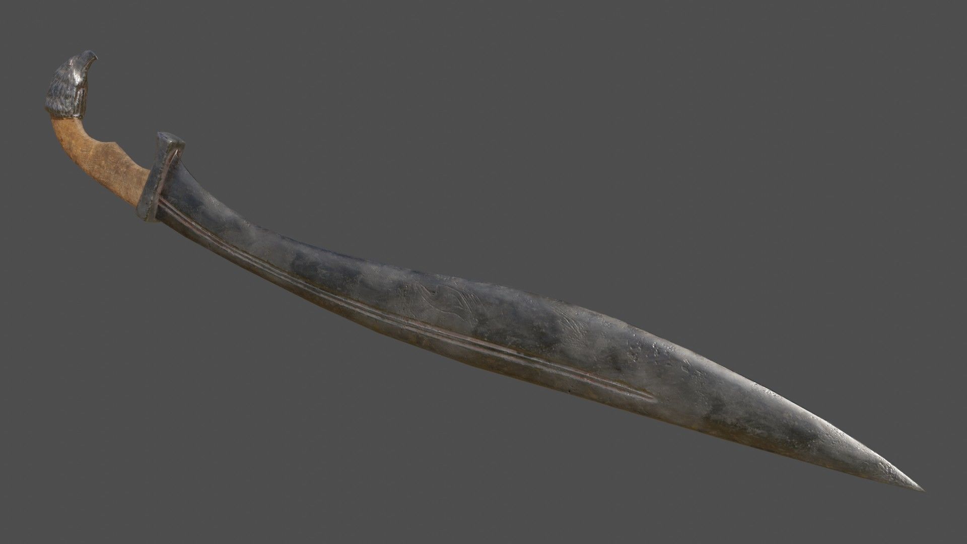 Kopis sword with gold handle Low-poly 3D model_9