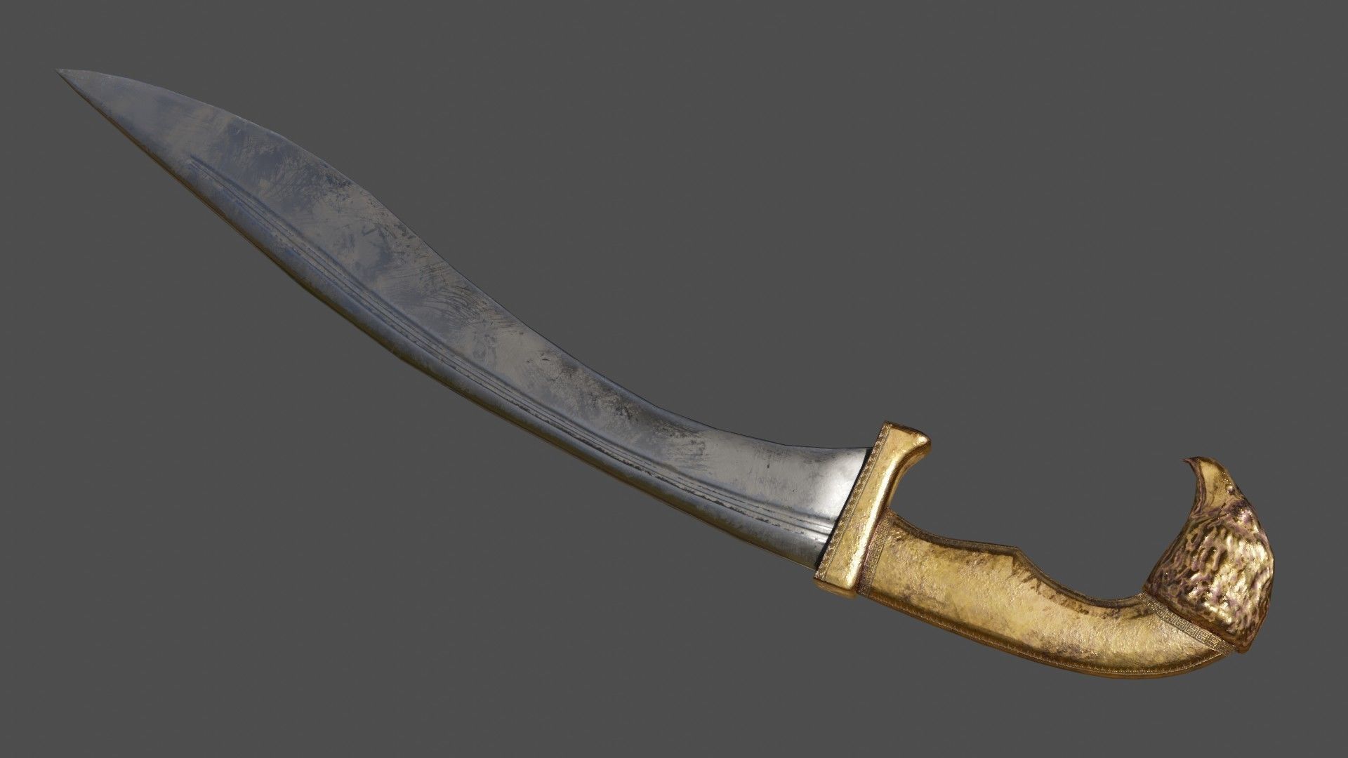 Kopis sword with gold handle Low-poly 3D model_4