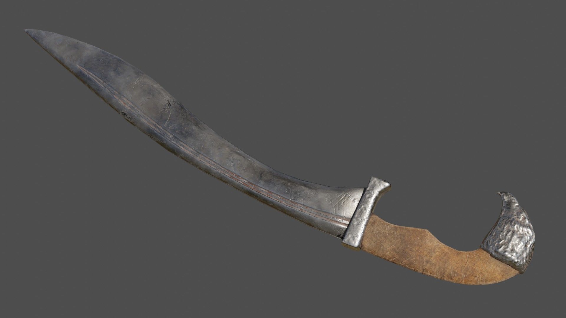 Kopis sword with gold handle Low-poly 3D model_7